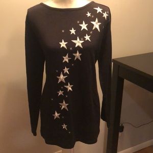 Bob Mackie Black Sweater with Silver Star Embellishments